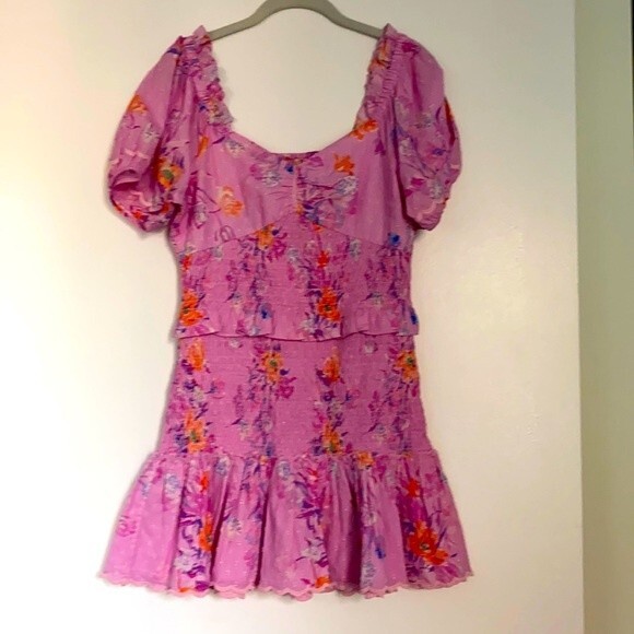 LoveShackFancy Dress Jarrah Pink Floral Royal Pink Berry Women's Medium Preppy - Picture 2 of 12